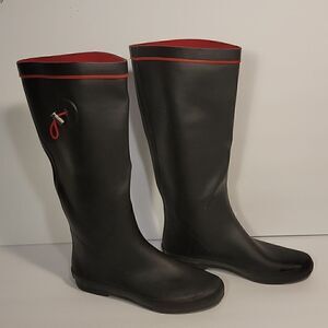 Henry Ferrera Tall Blk/Red Drawstring Rain Boots Ladies Size 8